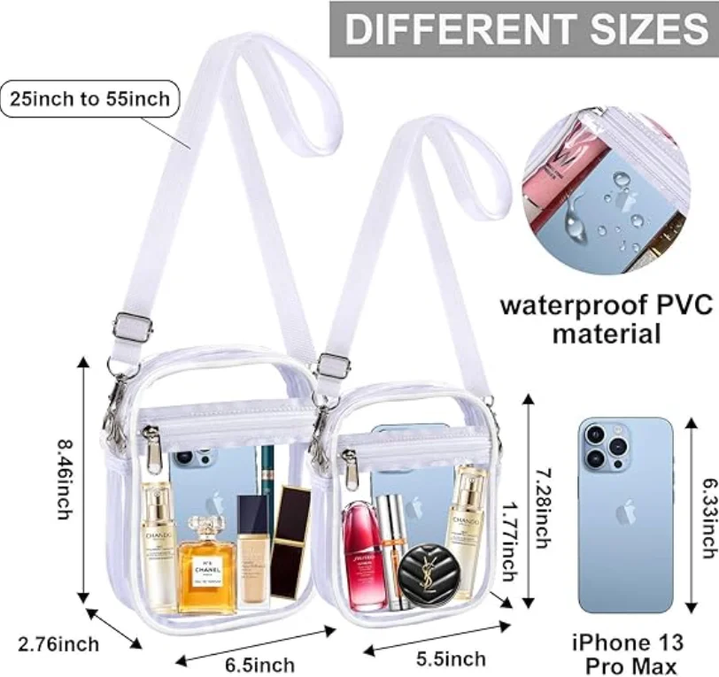 Custom Logo Clear Crossbody Shoulder Bag Purse Clear Bag Stadium Approved with Front Pocket for Concerts Sports Festivals