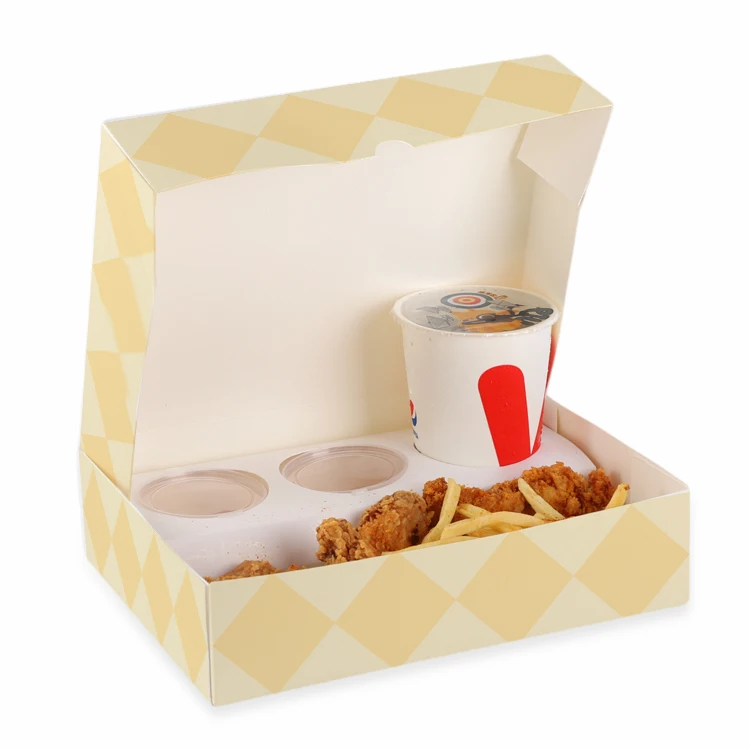 LOKYO custom logo takeaway to go fried chicken snack box food paper carrier box with tray
