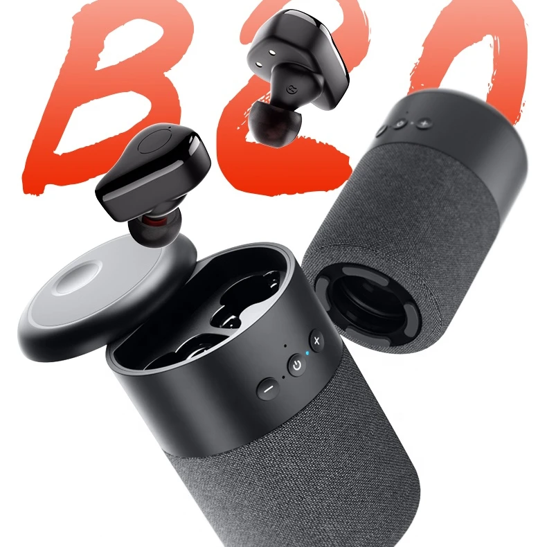 New Arrivals B20 2 In 1 Mini Speaker With Earbuds Tws BT 5.0 Outdoor Wireless Portable Speaker Earbuds Earphone