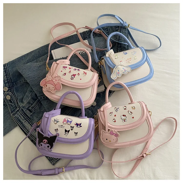 Ruunjoy wholesale hot kawaii sanrioed pu kids purse cartoon cute melody kitty Portable Little Girl gifts Shoulder Messenger Bag
