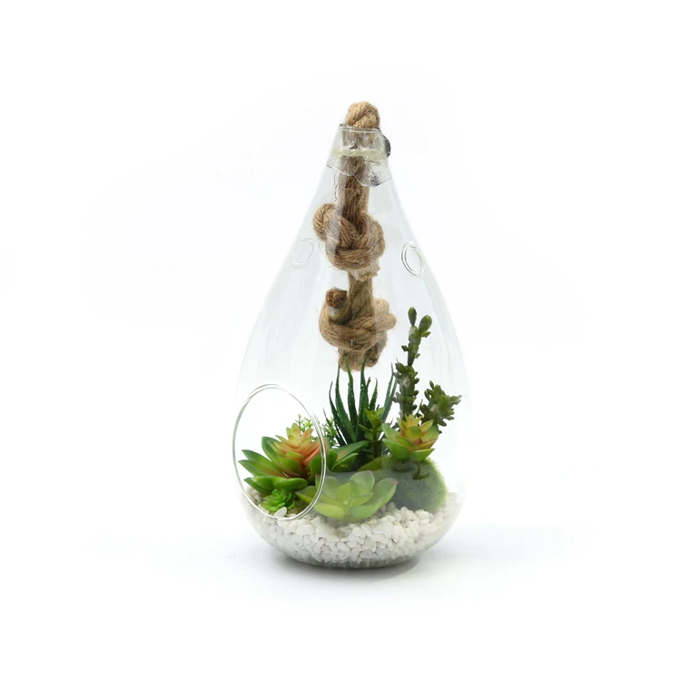 handblown Home decor terrarium glass hanging teardrop shaped glass vase