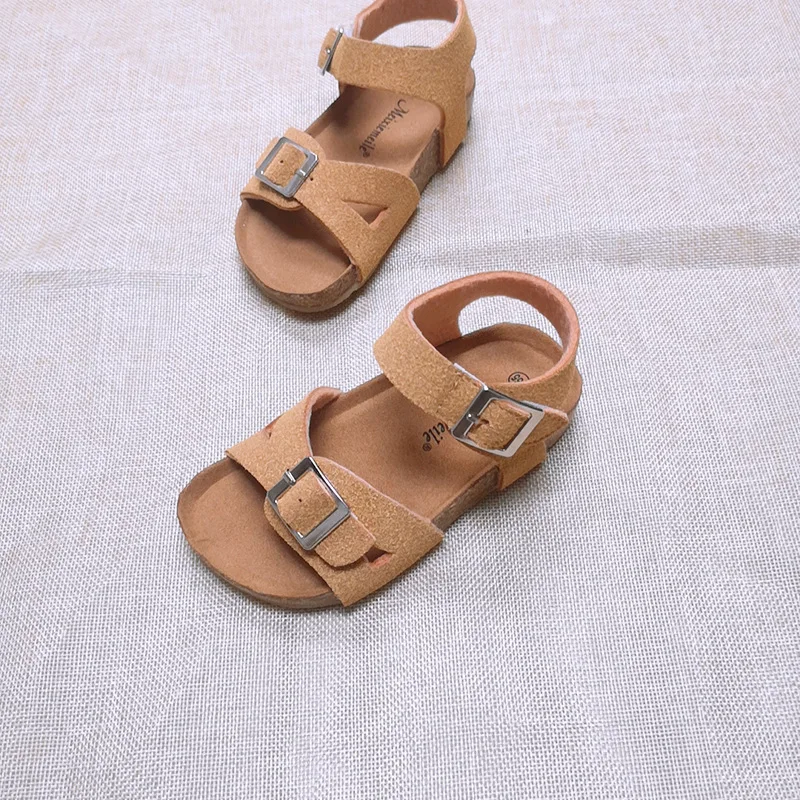 
RTS Summer Solid Baby Boy Girl Kids Bio Cork Sole Sandals with Adjustable Buckles 