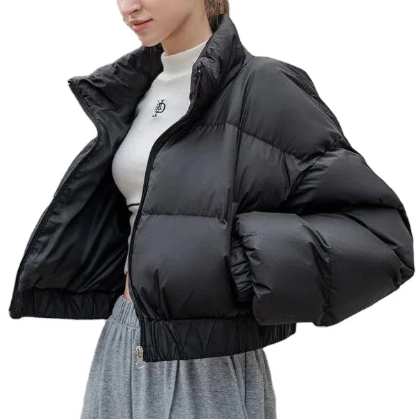 Wholesale  High Quality Women Clothing Plain Quantity Waterproof Custom Winter Stand Collar Short Coat Women