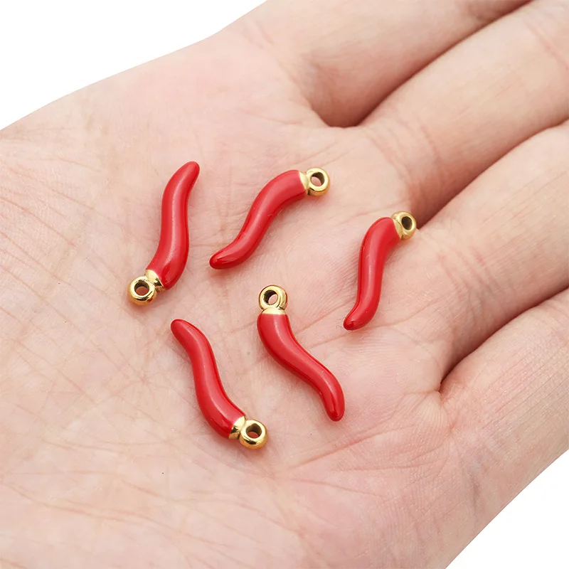 Hot Red Chili Pepper Charms Pendants Custom Stainless Steel Enamel Chili Charms Wholesale For DIY Jewelry Making
