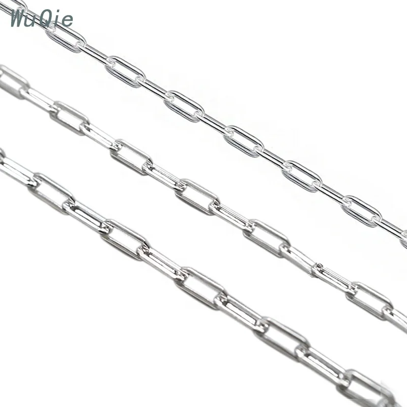 Wuqie Semi-finished Silver Chain Rectangle Link Paperclip Cross Chain for Jewelry Necklace Making