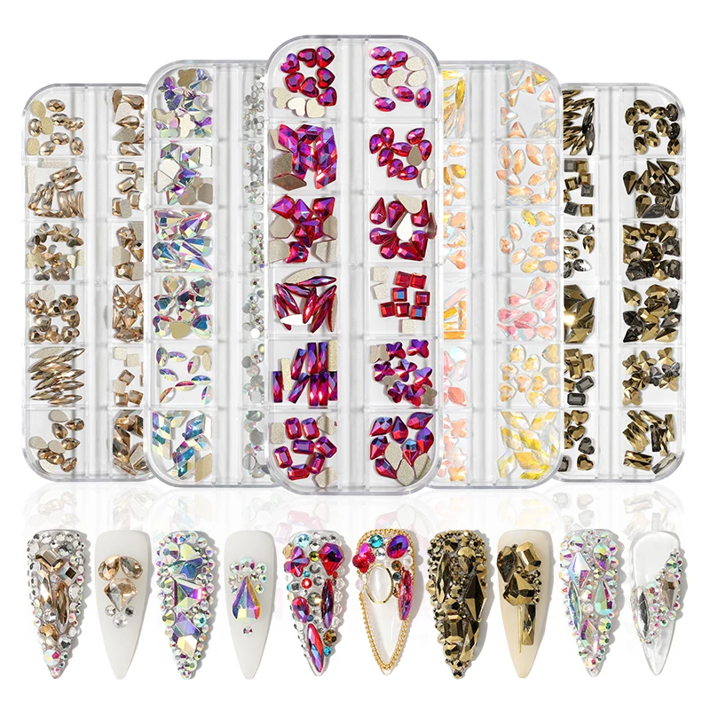 Мода 120 шт./кор. 3D AB Стразы стеклянная Смешанная форма женские сандалии с ремешками и крупными стразами коробки Нейл арт драгоценные камни оформление стразами наборы
