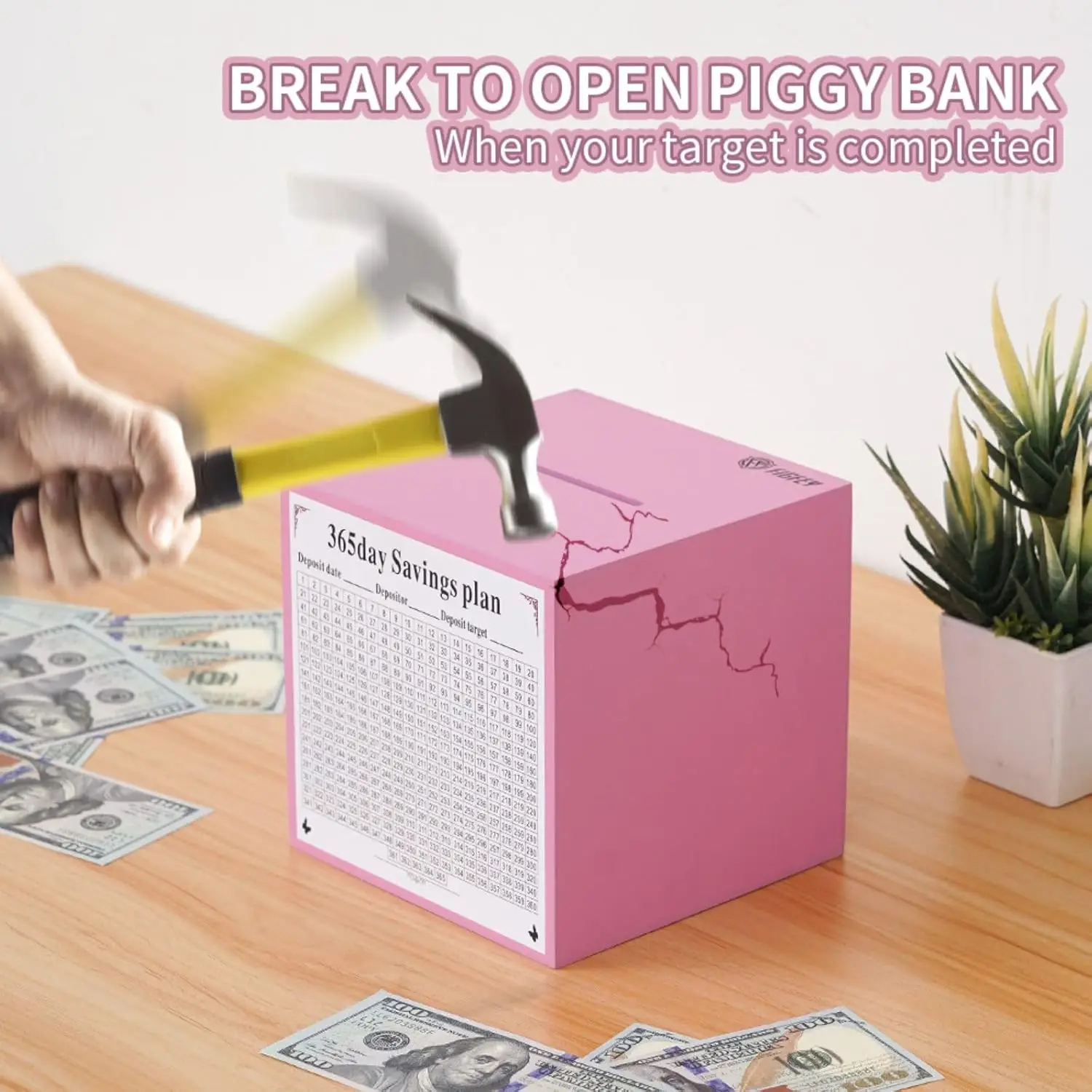 2024 Personalized Piggy Bank With Counter Can Not Be Opened Wood Saving Money Box