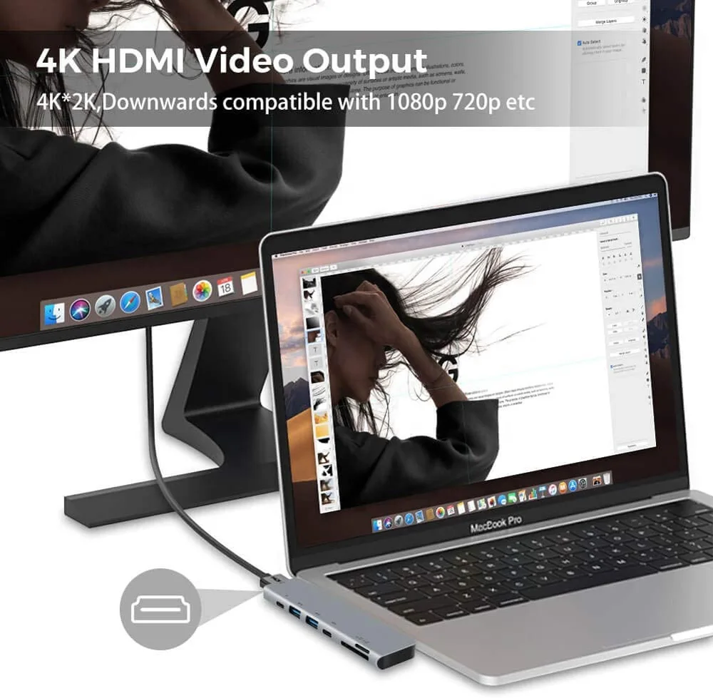 7 in 1 Dual Type C Hub Adapter USB-C hub with Thunderbolt 3 HD USB 3.0 Card Reader data Dock For MacBook Pro Mac