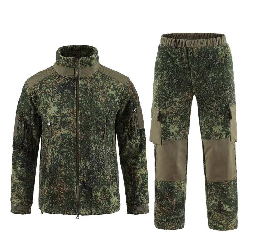 DFA03 Tactical autumn winter camouflage fleece winter proof suit jacket and pants with reinforce patches