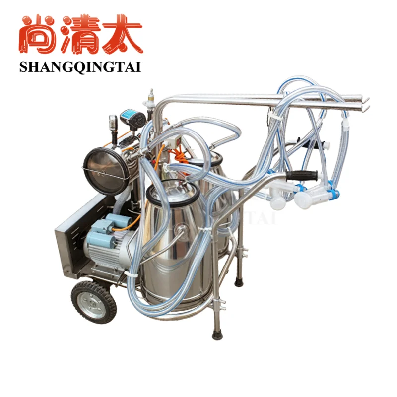 Automatic Pulsation Vacuum Cow Milker 250L Stainless Steel Bucket Portable with Silicone Cup Tube New Condition