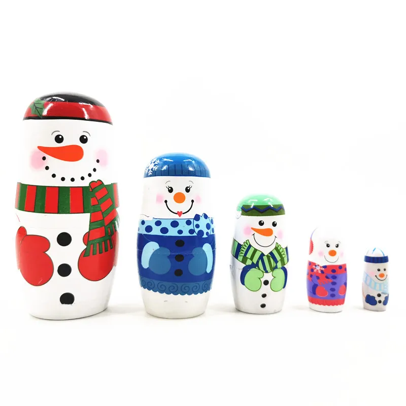 Wooden Christmas Nesting Dolls Snowman Matryoshka Doll 5-layer Wooden Russian Nesting Christmas Matryoshka Dolls