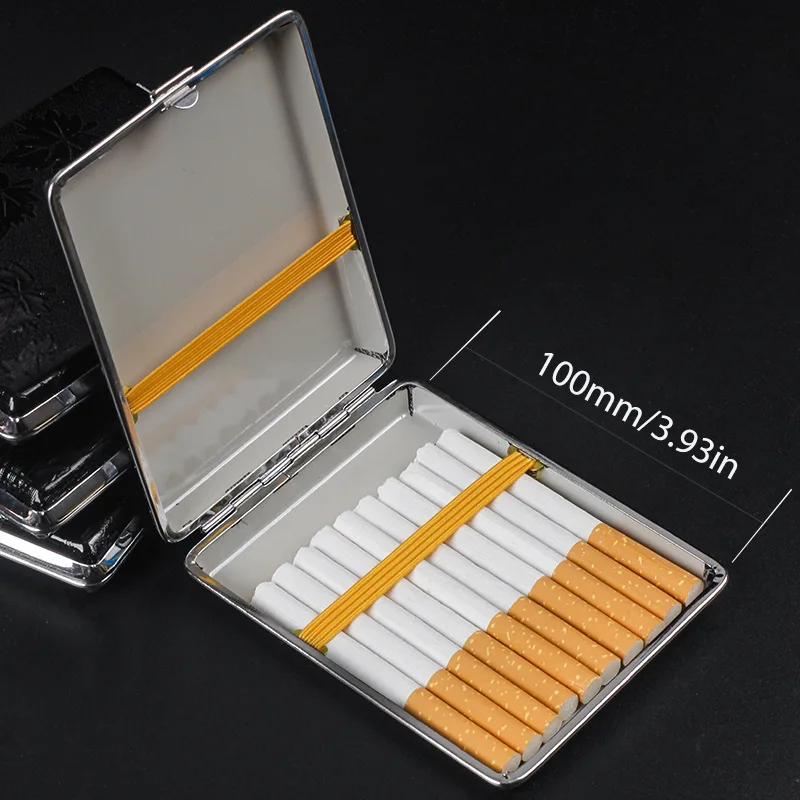Retro Leather & Metal Cigarette Box Pouch Case Tobacco Holder Storage Container Smoking Accessories