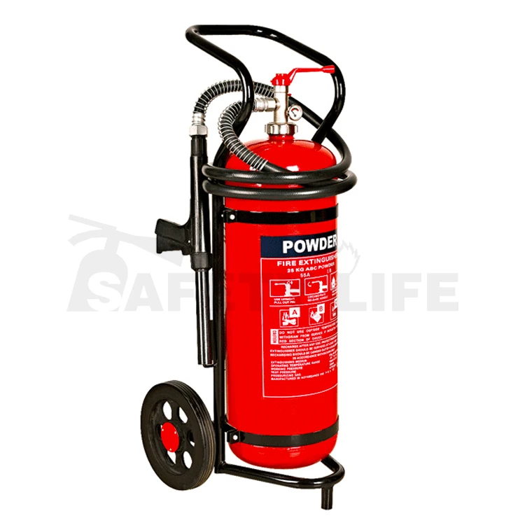 Safety Life wheeled trolley carbon steel with chromed CE valve abc 50kg dry powder fire extinguisher