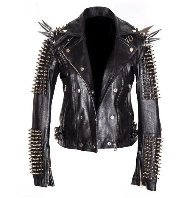 New 2021 Men Black Multi Studded Cowhide Leather Jacket With Long Spike Rocker Punk Style Custom Hand made Fashion Biker Jackets