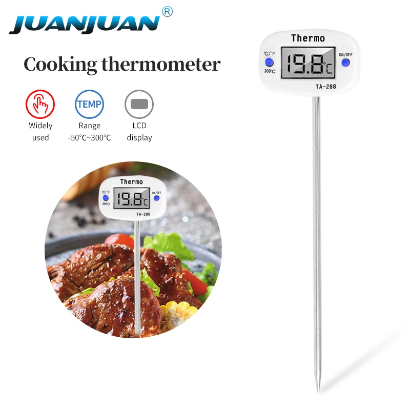 TA-288 Portable LCD display Stainless Steel Sensor Probe BBQ Meat Food Digital Household Cooking Thermometer Tools