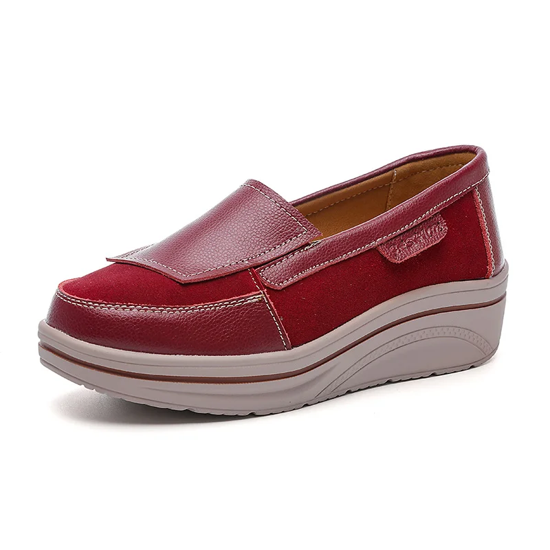 
2019 women Leather Casual Shoes hidden heel wedge sneakers non-slip height increasing loafers shoes for ladies 