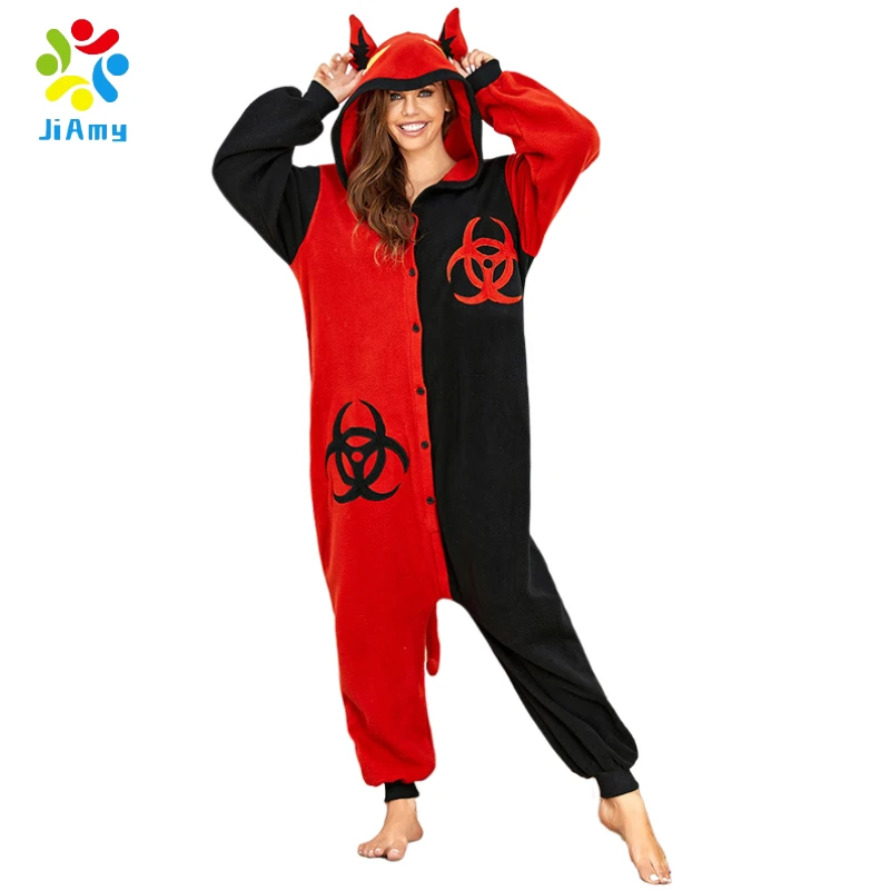 Wholesale Halloween Christmas Adult Devil Crown Cosplay Onesie Thick Flannel Cartoon Women Pajamas