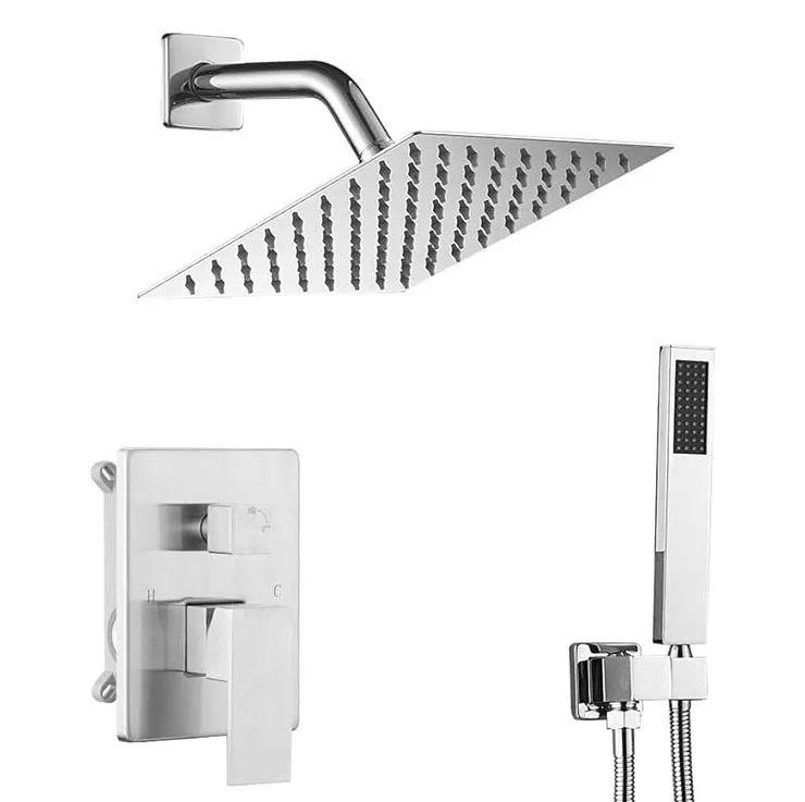 factory custom mist rain mist spa shower head set square chrome rainfall shower head with handheld combo set
