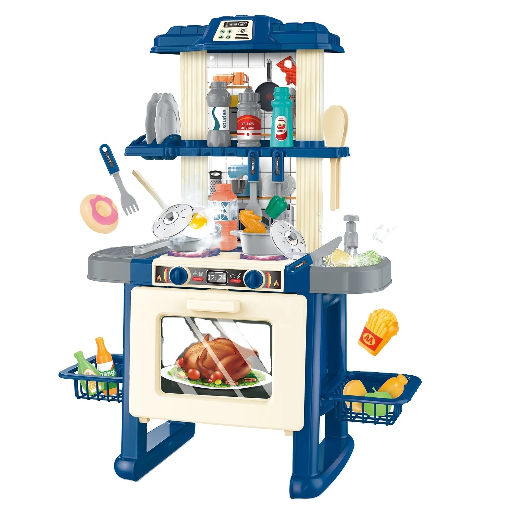 69 PCS modern water happy kitchen sink toy cookware burger set play house fast food shop and meals cooking toys set 56cm
