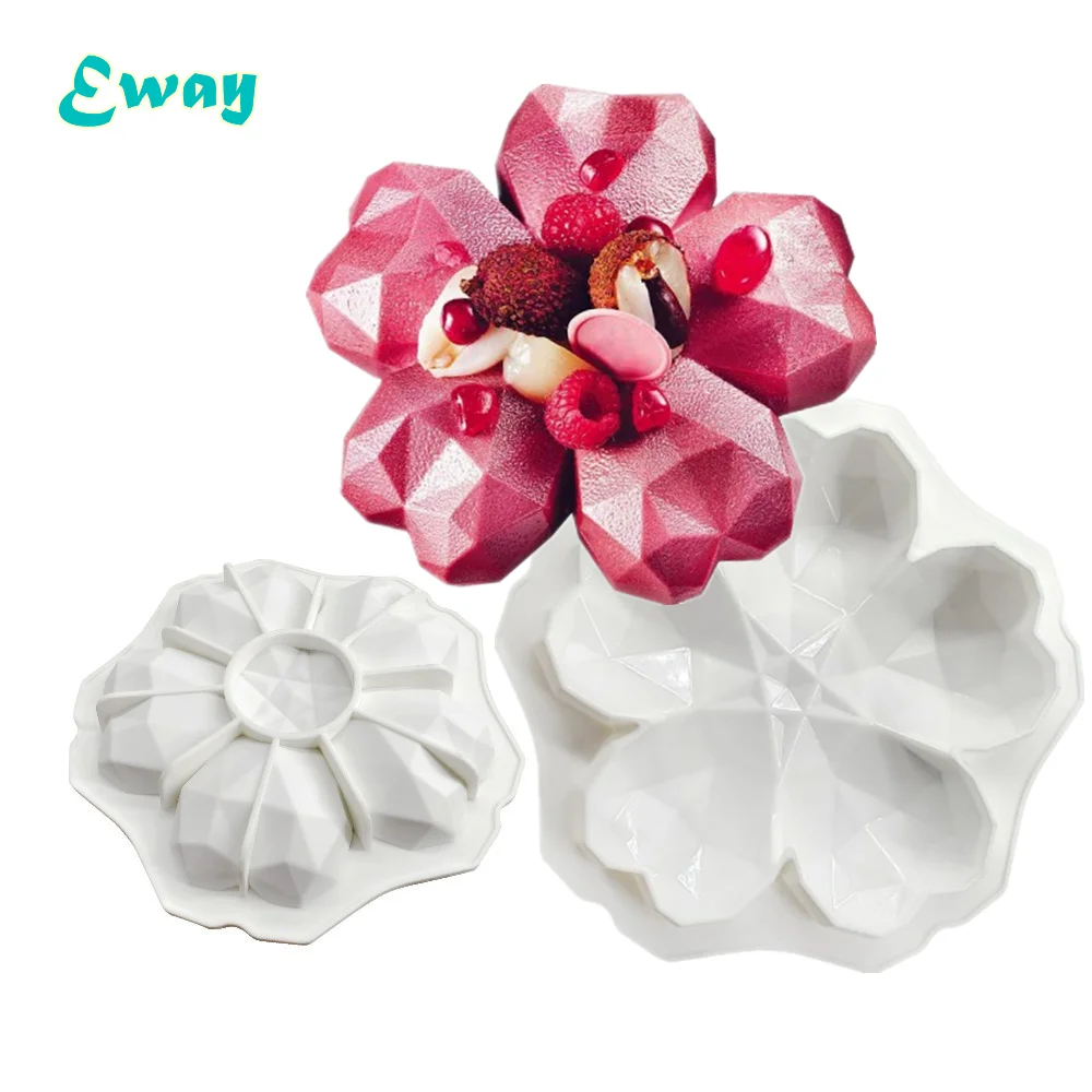 
Valentine Diamond Flower Silicone Cake Molds Non-stick Round Baking Mold for Soap, Chocolate, Cupcake, Pie 