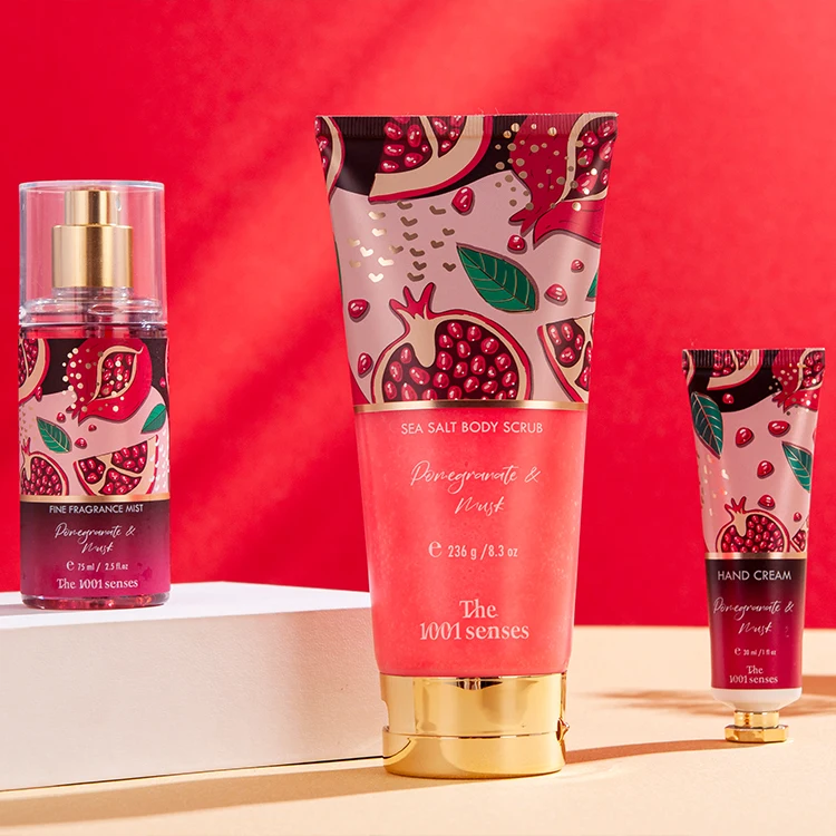 OEM private label fragrance scrub gift set 236 body scrub 75ml body mist 30ml hand cream high quality perfume set for men&women