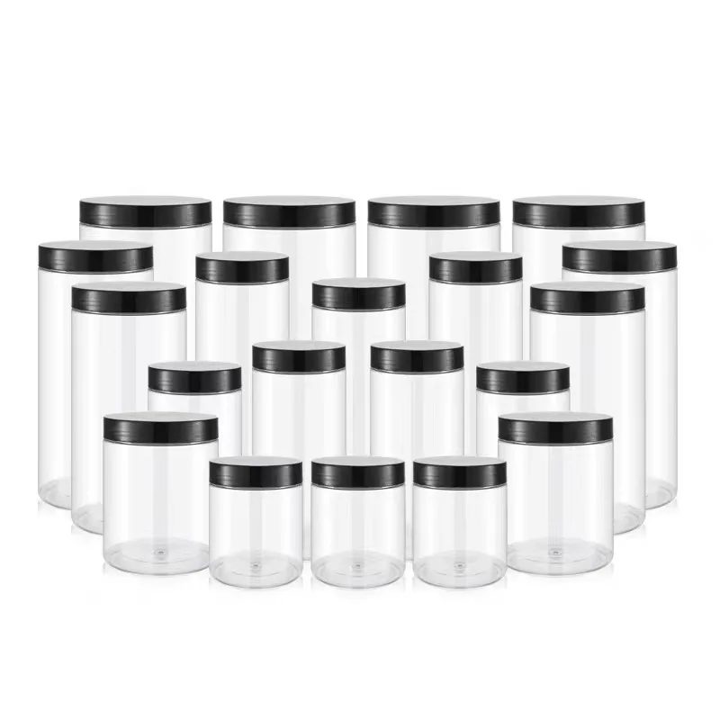 In stock 50ml -1000ml wide mouth plastic food jars clear pet jar plastic jars with lid