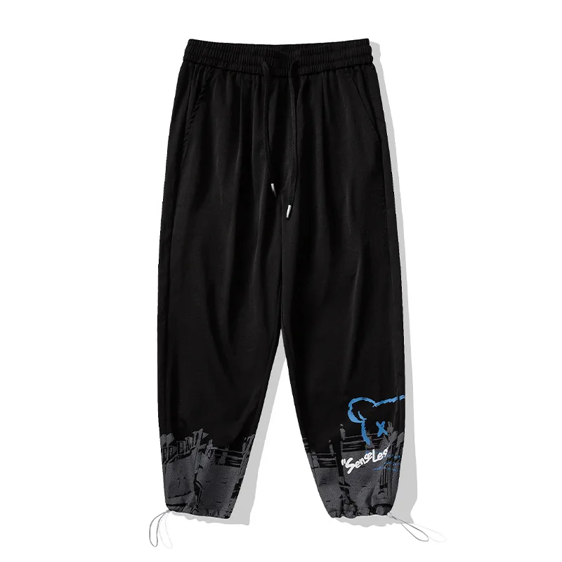 Manufacturer high quality loose waist custom sublimation printing nylon pants mens polyester cargo pants