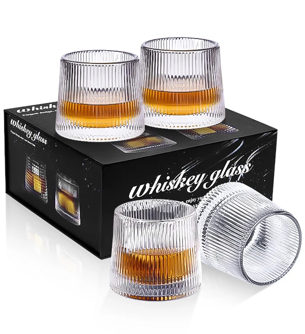 Hot Sale Wholesale Custom Old Fashioned Crystal Spinning Modern Art Whiskey Tumbler Whisky Glass Cup Cups Set