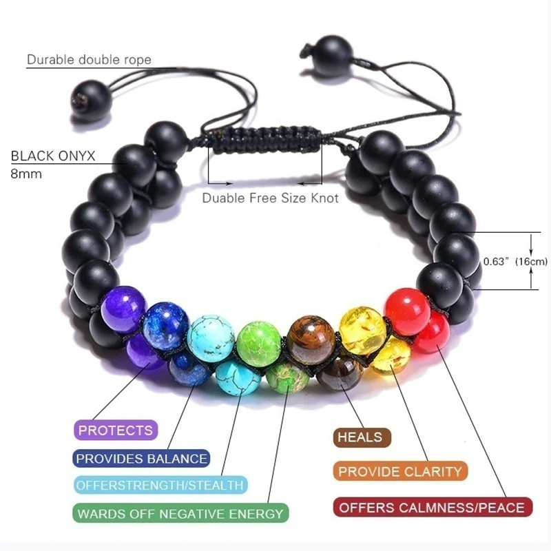 7 Chakra Beads Lava Rock Bracelet 8mm Double Layer Row Adjustable Unisex Yoga Stone Energy Healing Stone Bracelets