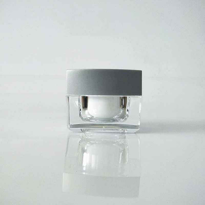
stocks luxury empty square cream 10ml acrylic makeup cosmetic containers jar with silver cap 