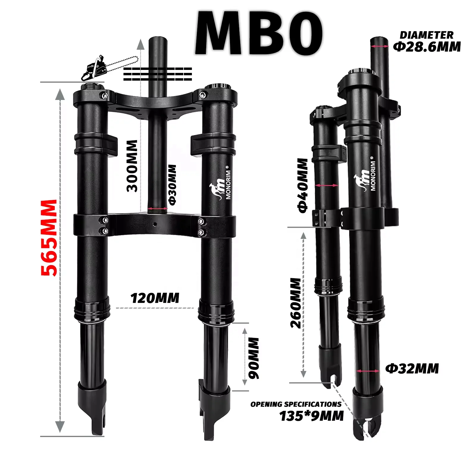 MONORIM MB0 Ebike front forks air suspension 16inch front wheel mopad parts more safe suitable for FIIDO Q1/ Q1S/Q2 EBIKE