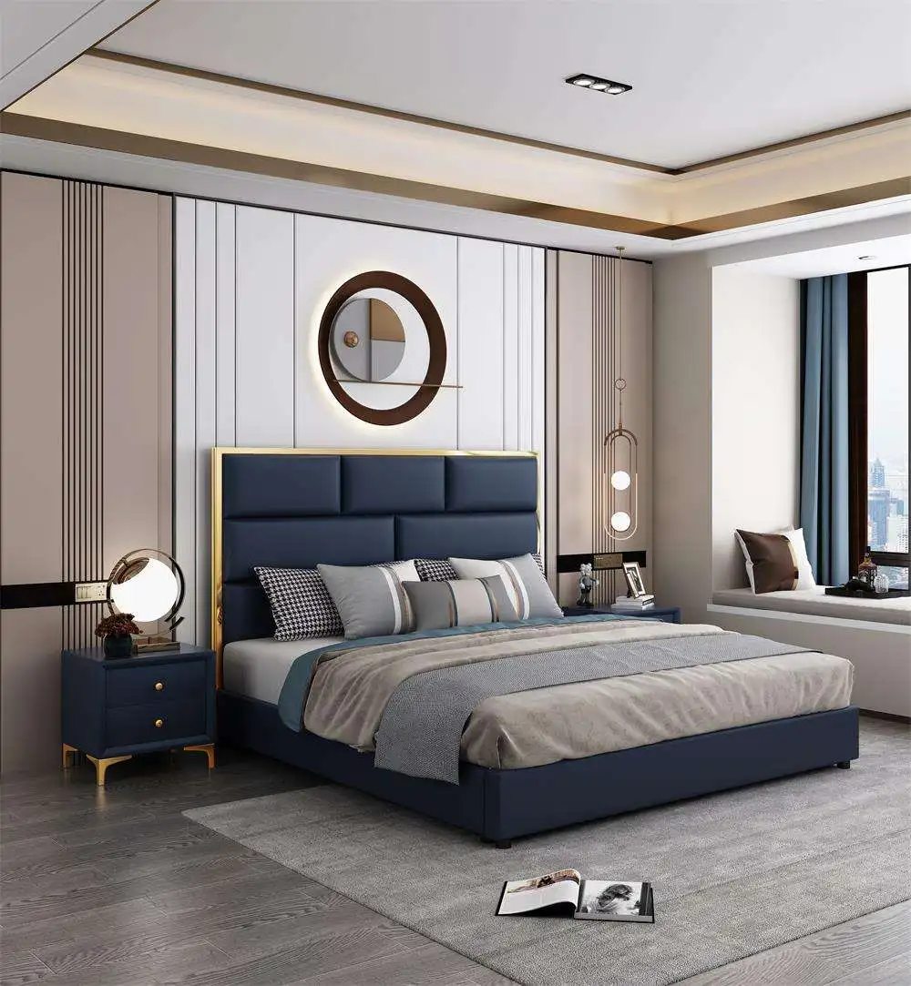 newly designed high quality odm oem high back leather queen bed sets luxury bedroom king size hotel bed for home hotel