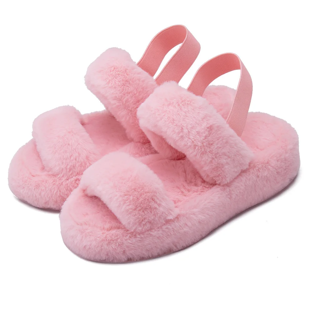 Wholesale 2020 Fashion Design Home Bedroom Indoor Pink Plush Ladies Furry Slippers for Women