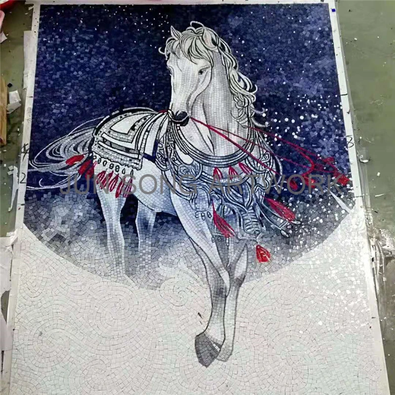 JS MAM-HS08 Mosaic Horse Mural Handmade Tiles Villa Art Decor Glass Mosaic Living Room Wall Tiles