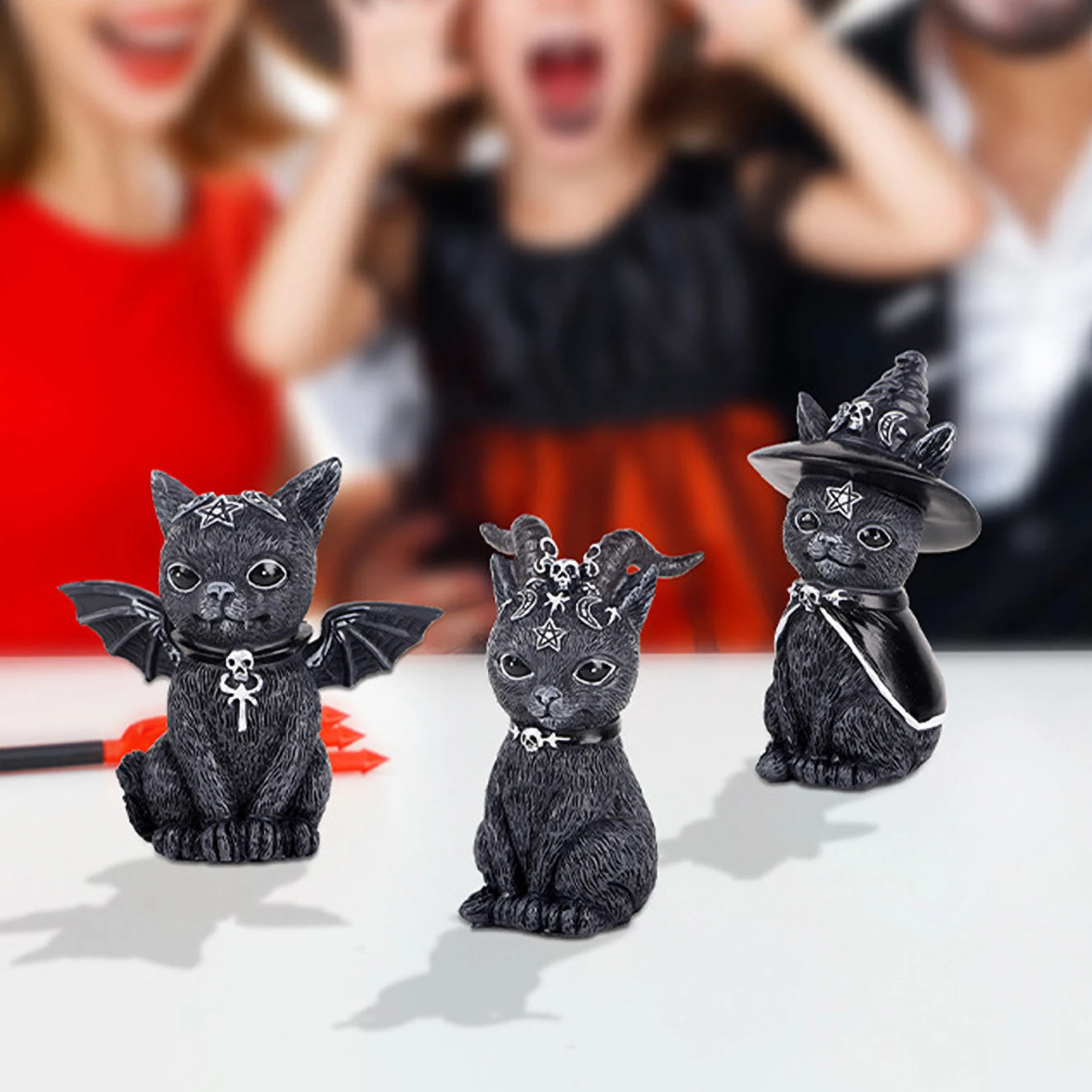 Fengzhi Factory Three demon cats Halloween Shrine Guardian Magic Cat Creative resin ornament Black Cat resin crafts