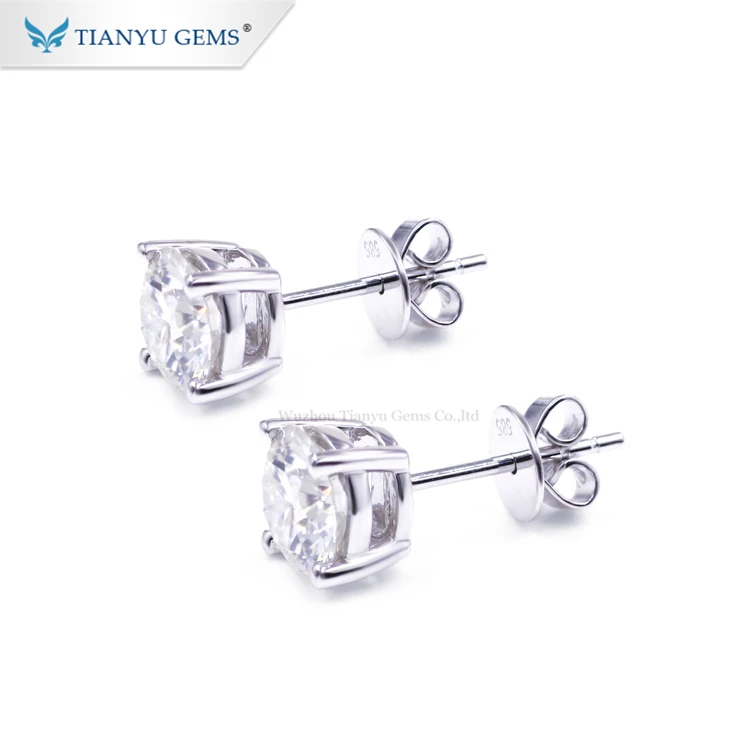 Wholesale Stock Basket Moissanite Studs Earrings 1ctw Round H&A DEF Moissanite 14k White Gold Rose Gold Earrings