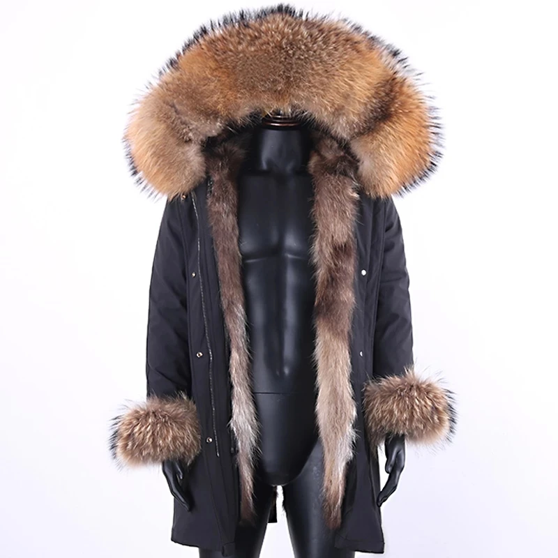 2021 Long Jacket Real Fox Fur Coat Men Parkas Raccoon Fur Collar Fox Fur Lined High Street Men Jacket Winter Man Cloth