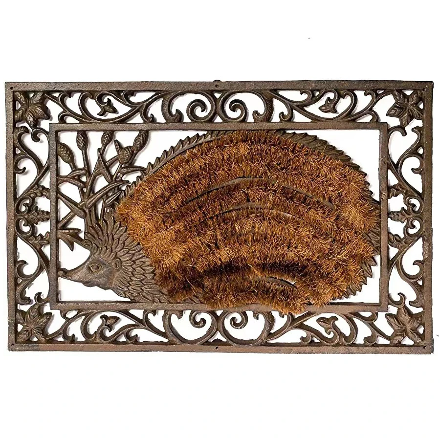 Cast Iron Hedgehog Door Mat with Coconut Liner country style antique iron foot mat Outdoor Garden Rug non-slip doormat