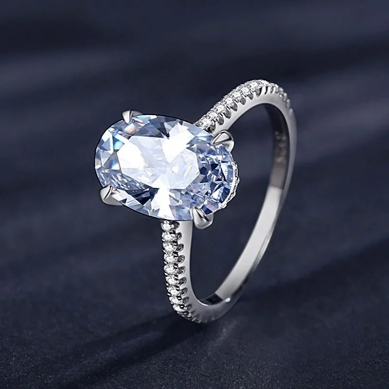 Best Selling 925 Sterling Silver Oval Cut Cubic Zirconia Wedding Engagement Promise Rings Trendy CZ Stone Ring For Women