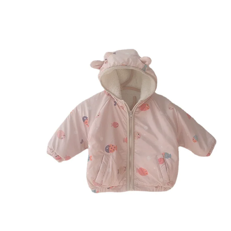 
Winter unisex baby cotton-padded clothes Korean baby plus velvet thick infants warmth jacket 