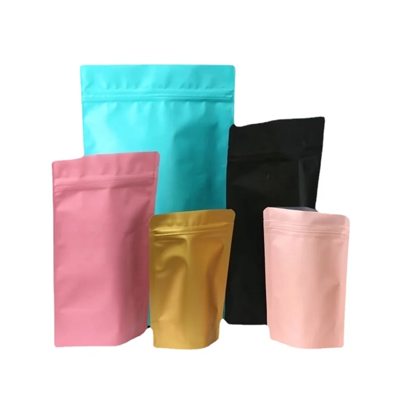 Custom print resealable matte black pink aluminum foil zip lock  sealed stand up zipper pouch bag for food package
