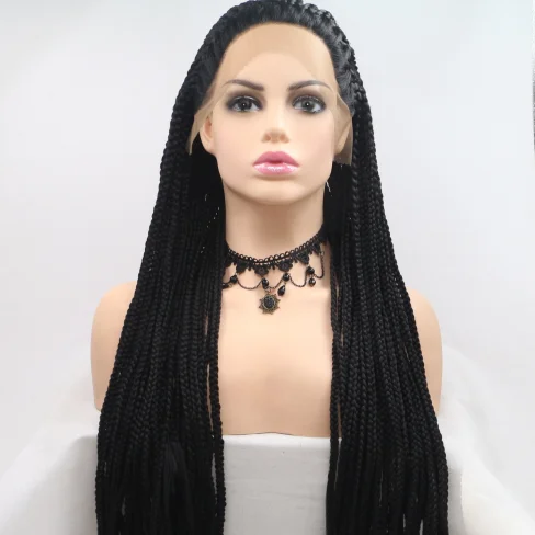 Long Black Wigs Synthetic with Tiny Braids Costume Wigs for Women Long Wavy Heat Resistant Fiber Hair D0261