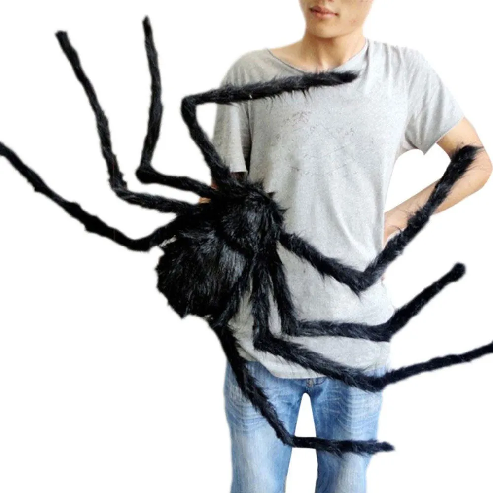 30cm-200cm Super Big Plush Spider Black Scary Giant Realistic Fake Hairy Animal for Party Halloween Decorations