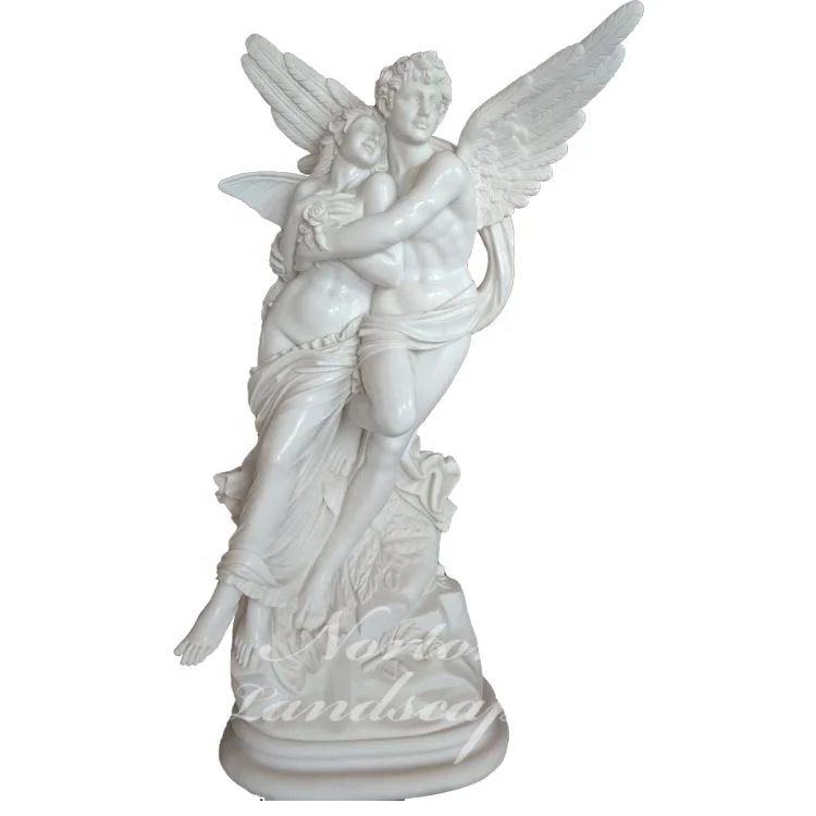 Life Size Cupid And Psyche Greek Mythology Stone Statue Garden White Marble Couple Angel Statue