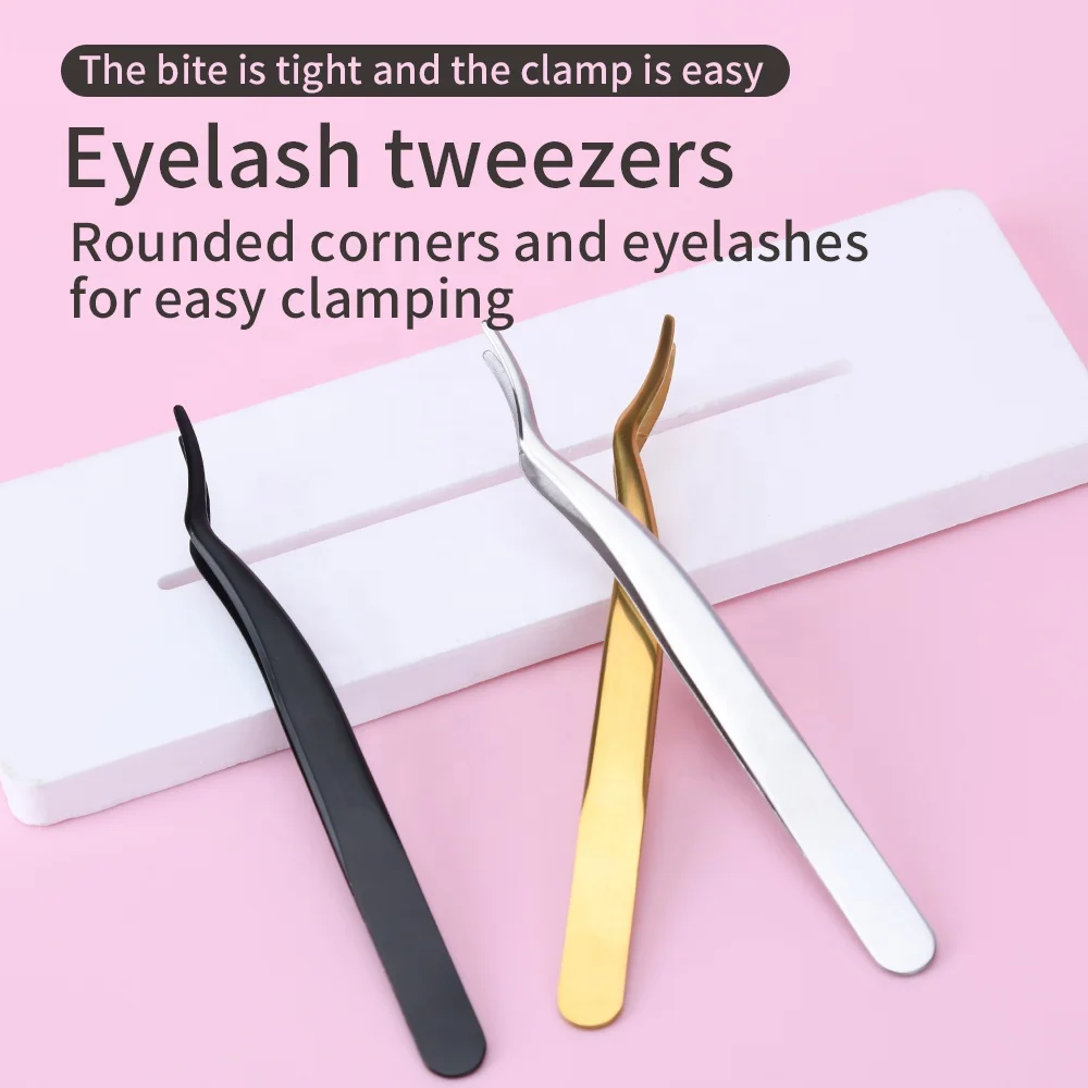 Customized New multiple colors stainless steel slanted lash tweezers for eyelash extension