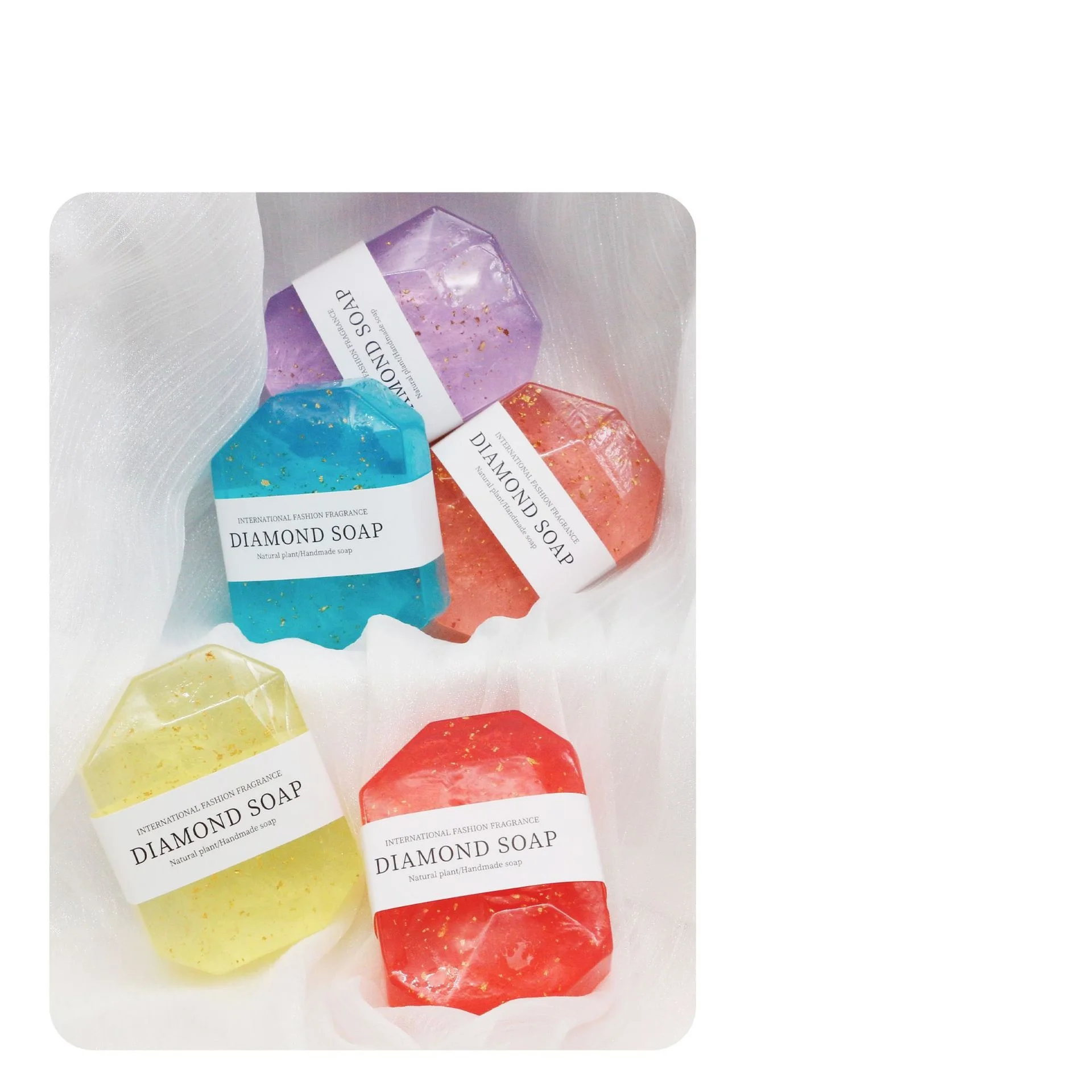 Oem/odm Diamond Soap Crystal Gemstone Shape Gold Foil Lightening Tighten Skin Natural Soap Handmade Body Soap