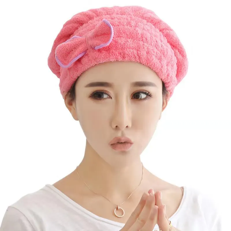 Strong Water Absorption Quick Drying Microfiber Turban Bow Design Thickened Shower Cap for Adults Long Hair Protective Towel Cap