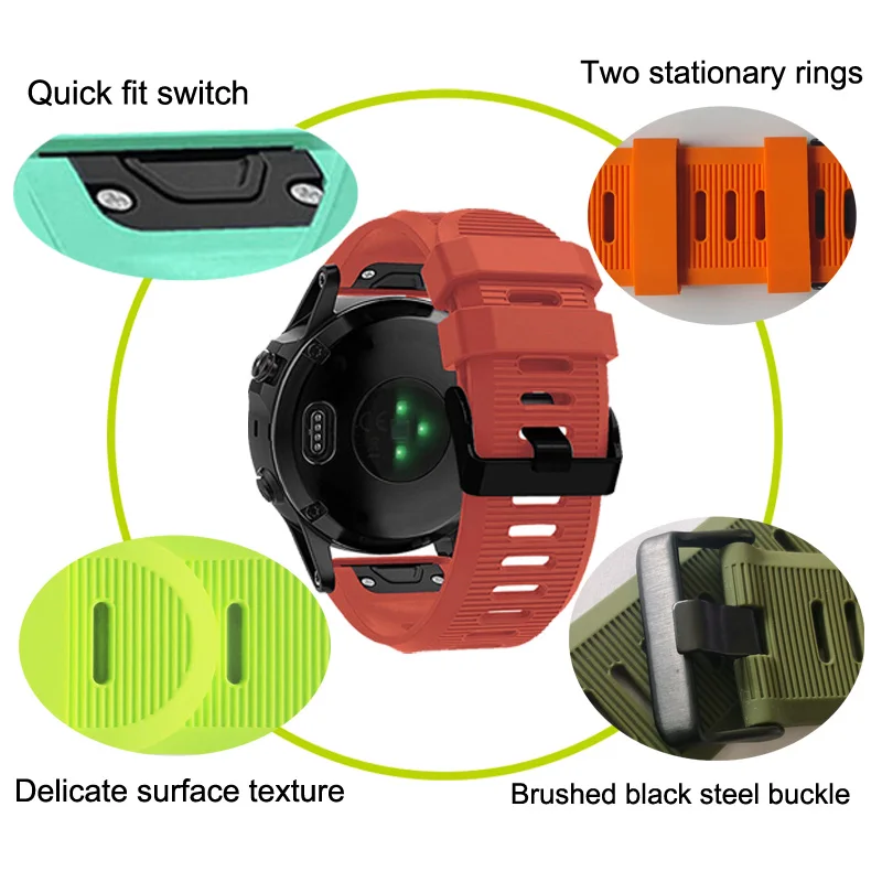 2020Hot sale 26mm easy fit silicone watch strap for garmin fenix 5x 6x 6s 5 with black buckle rubber smart watch bands