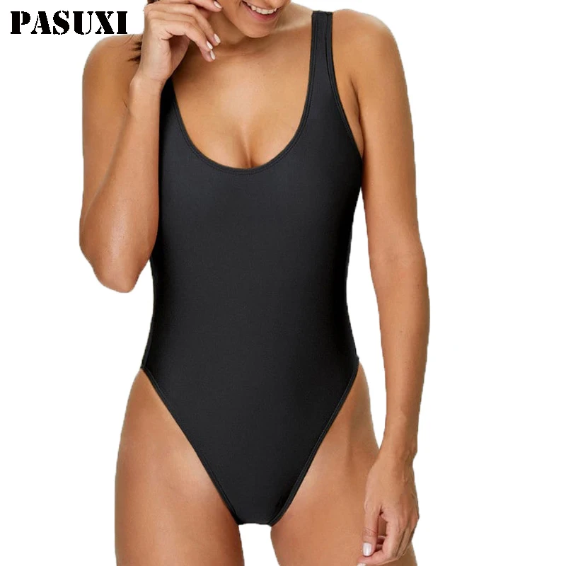 PASUXI One-piece Beach Bathing Suit Solid Sexy One Piece Women Swimsuit Bikini Fitness Swimwear Beachwear