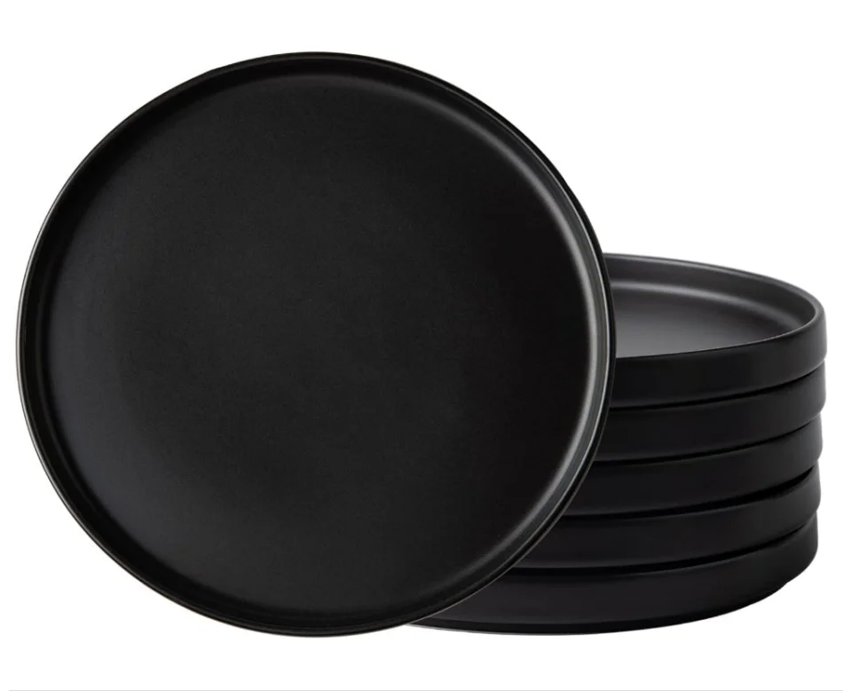 25CM Matte Black Ceramic Plate  Matte Glaze Dish for Kitchen, Dessert,Salad,Appetizer, Small Dinner Plates
